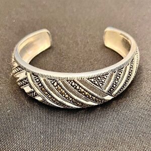 Marsala Vintage Art Deco Marcasite Silver Geometric Cuff Bracelet New In Box